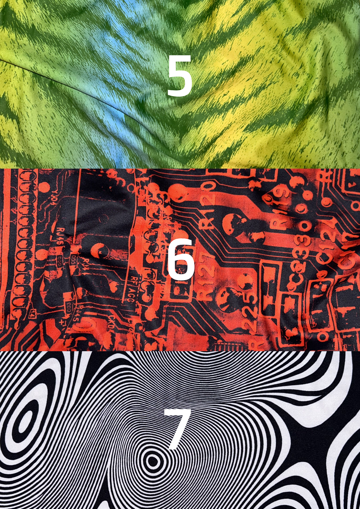 Mixed funky and colorful fabrics.