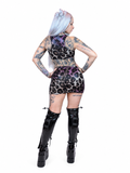 Alternative purple leopard print top for Y2K fashion, rave outfits, festivals, and edgy streetwear.