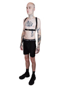 Men's black bike shorts with a stretchy waistband featuring the bold phrase 'The Future is Fucked' for a rebellious, statement-making look.