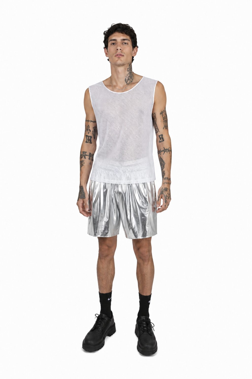 Mens White Net Top