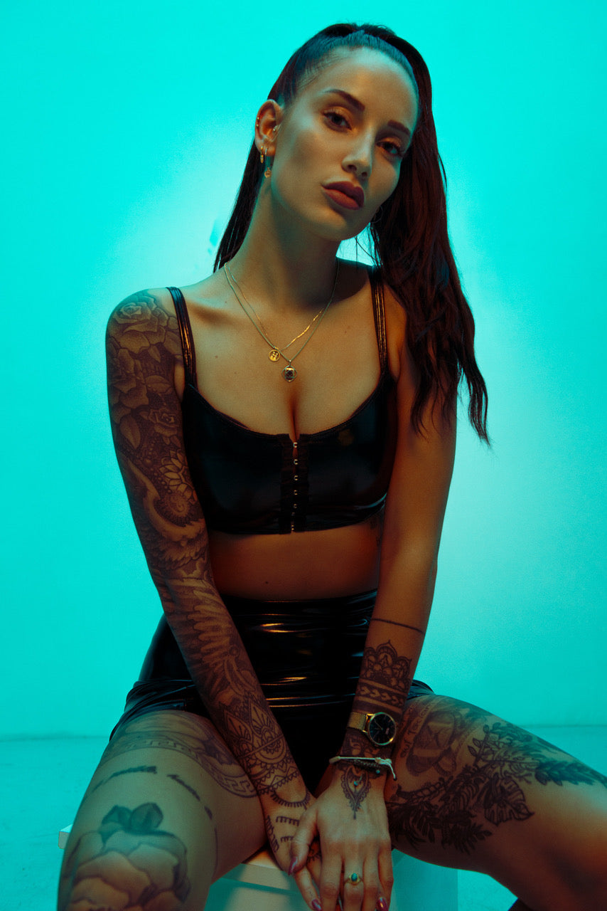Black vinyl top and matching skirt for alternative girls made from IVY Berlin