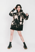 Black bleached hoodie with silver chains and a o-ring detail.